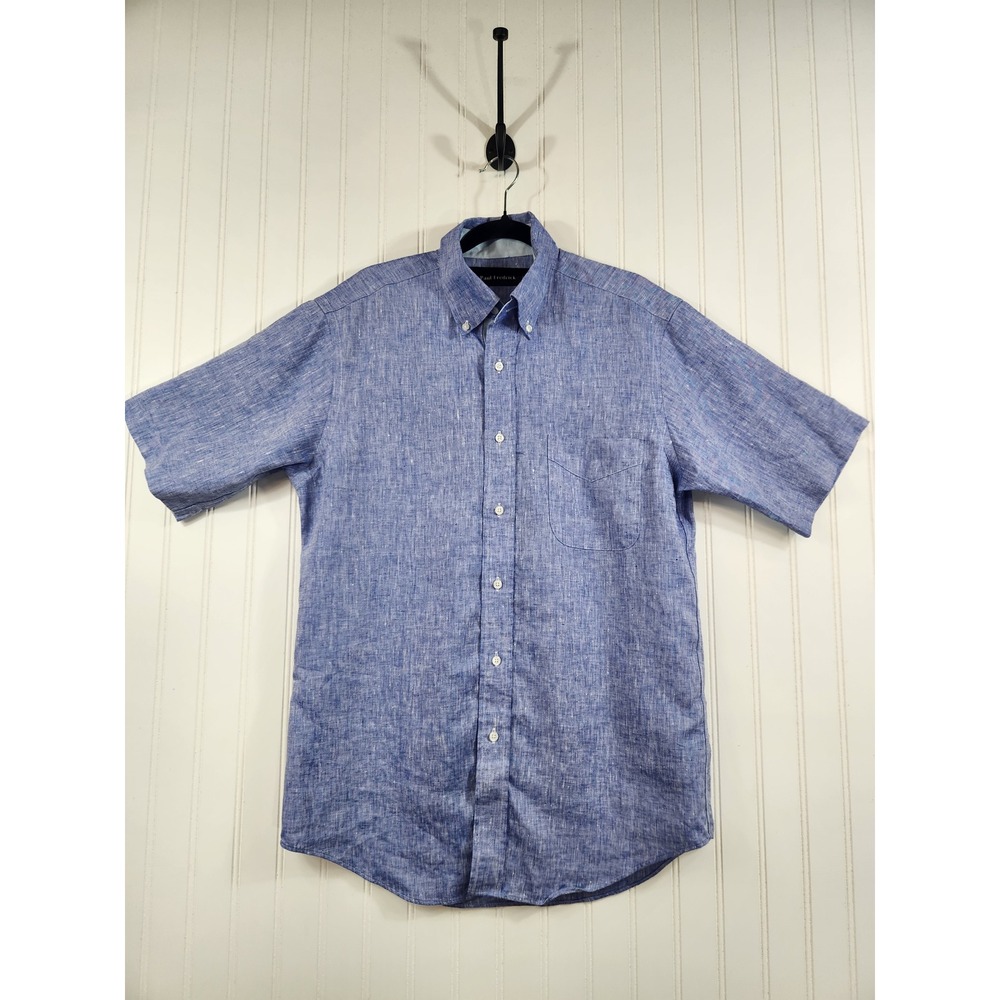 NEW Paul Fredrick Mens Blue 100% Linen Short Sleeve Button Down Shirt Size M
